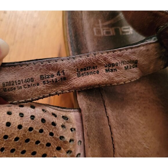 Dansko JACINDA Perforated Leather Sandals 41 Black Tan Wedge Open Toe 10.5 11 - Picture 6 of 8